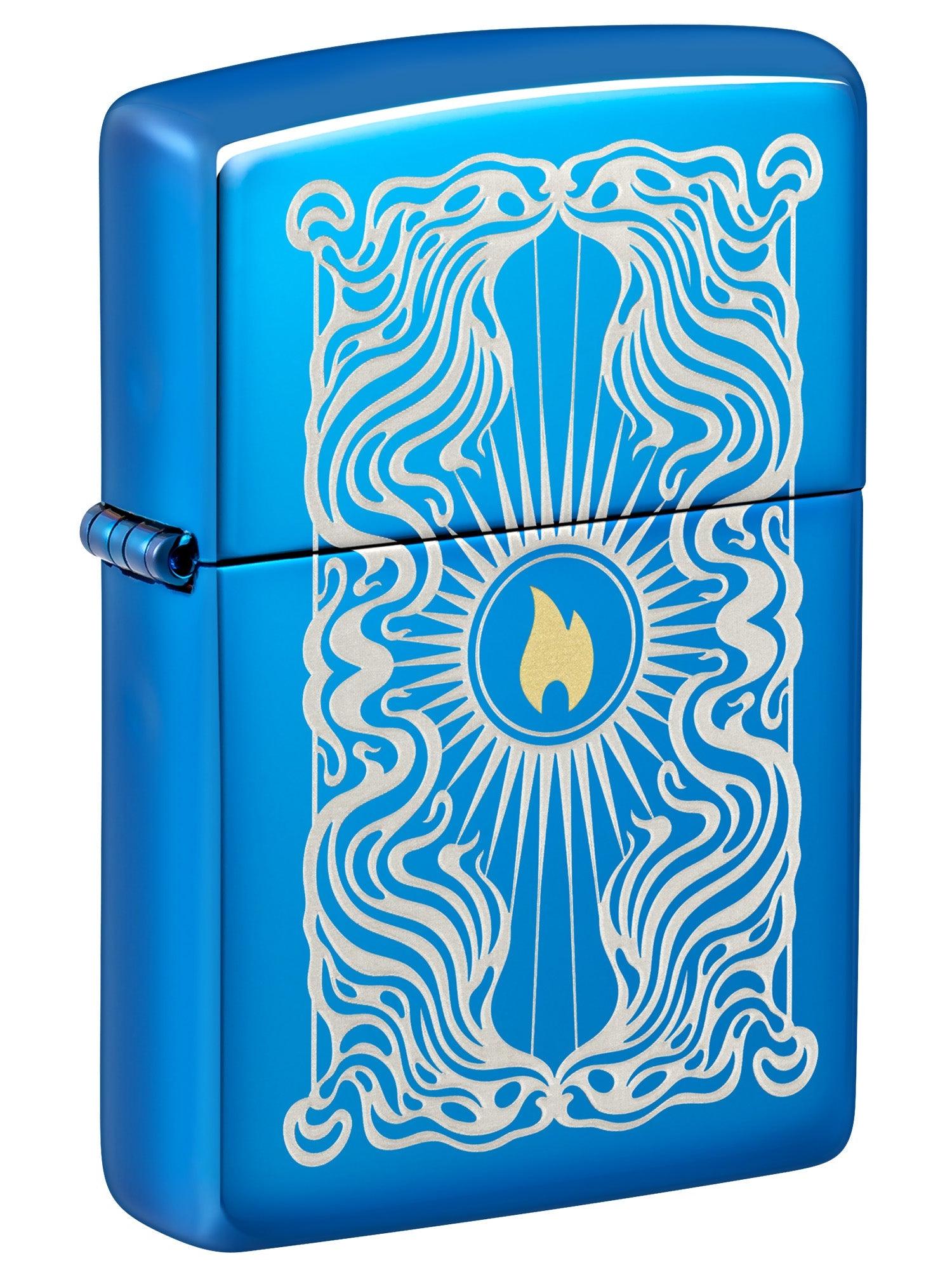 Zippo Lighter: Fancy Flame, Engraved - High Polish Blue 46424