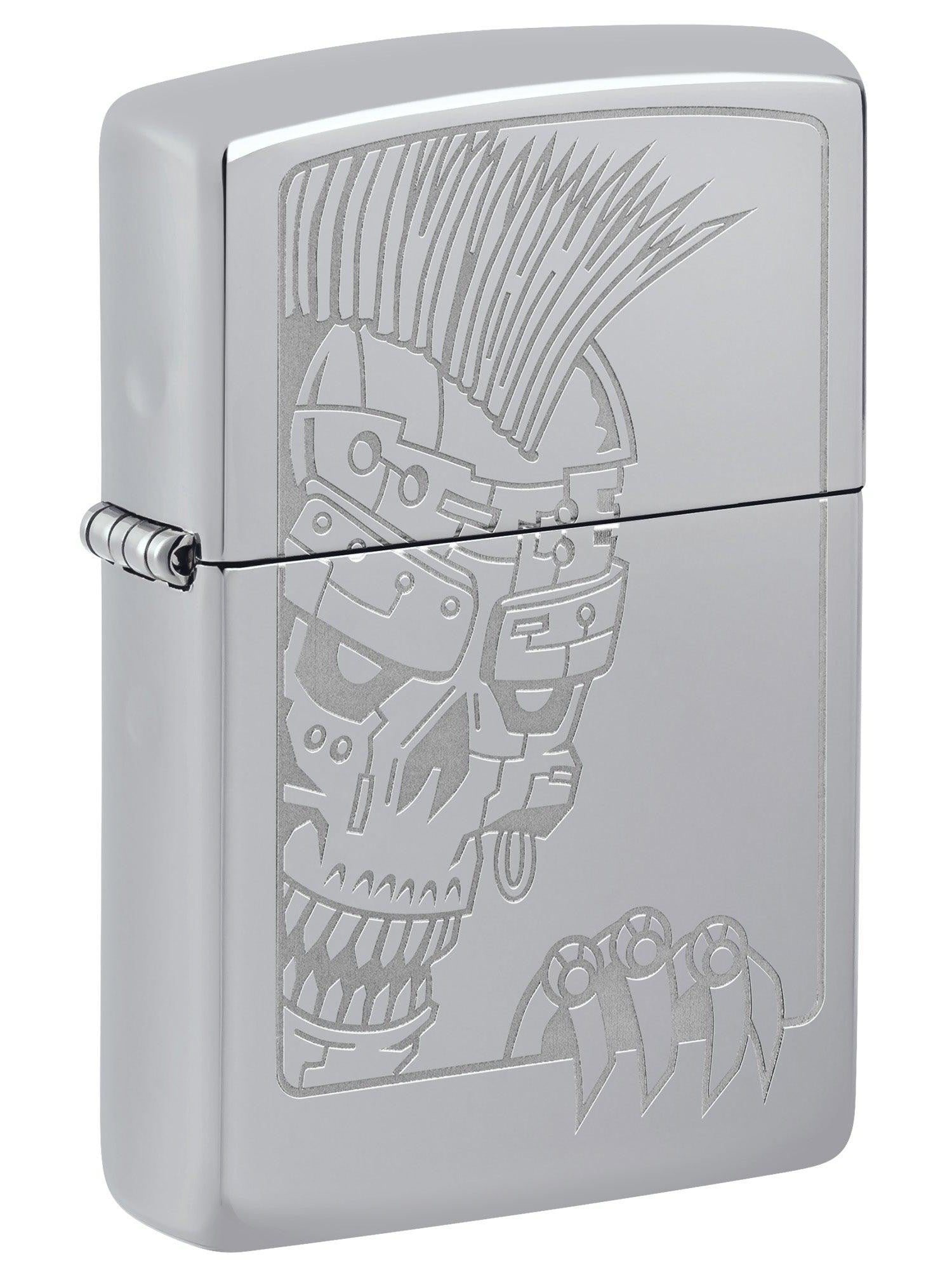 Zippo Lighter: Mohawk Skull Design, Engraved - High Polish Chrome 46426