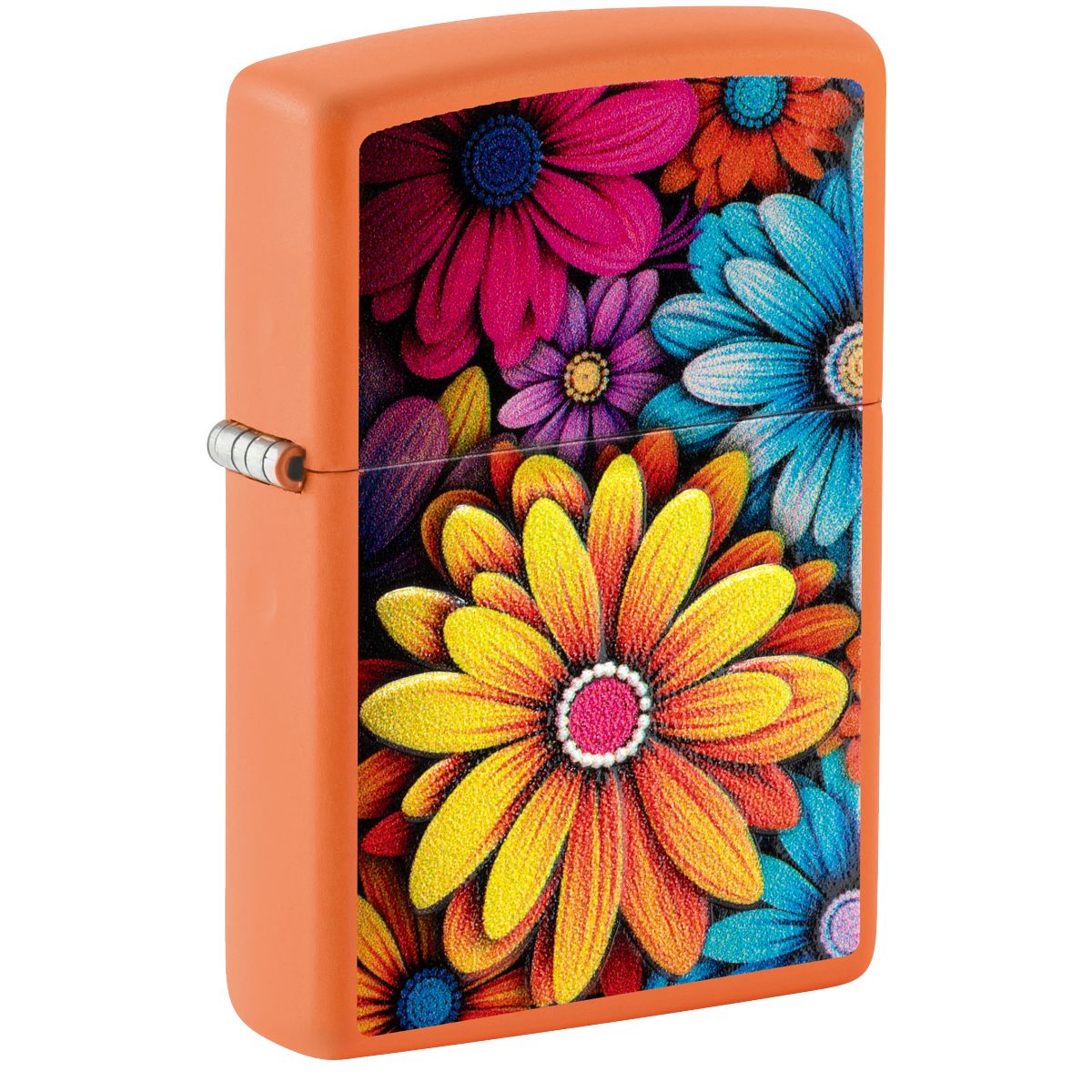 Zippo Lighter: Flowers with Texture Print - Orange Matte 46434