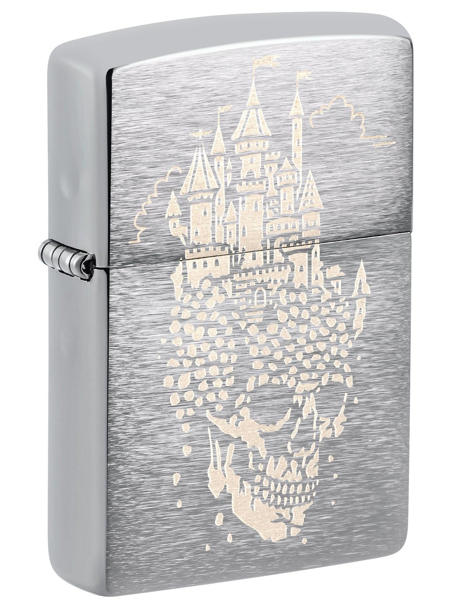 Zippo Lighter: Skull Castle Design, Engraved - Brushed Chrome 46477