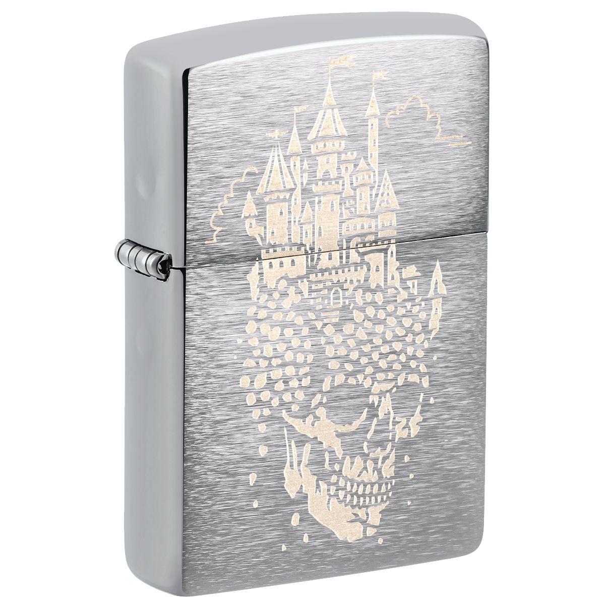 Zippo Lighter: Skull Castle Design, Engraved - Brushed Chrome 46477