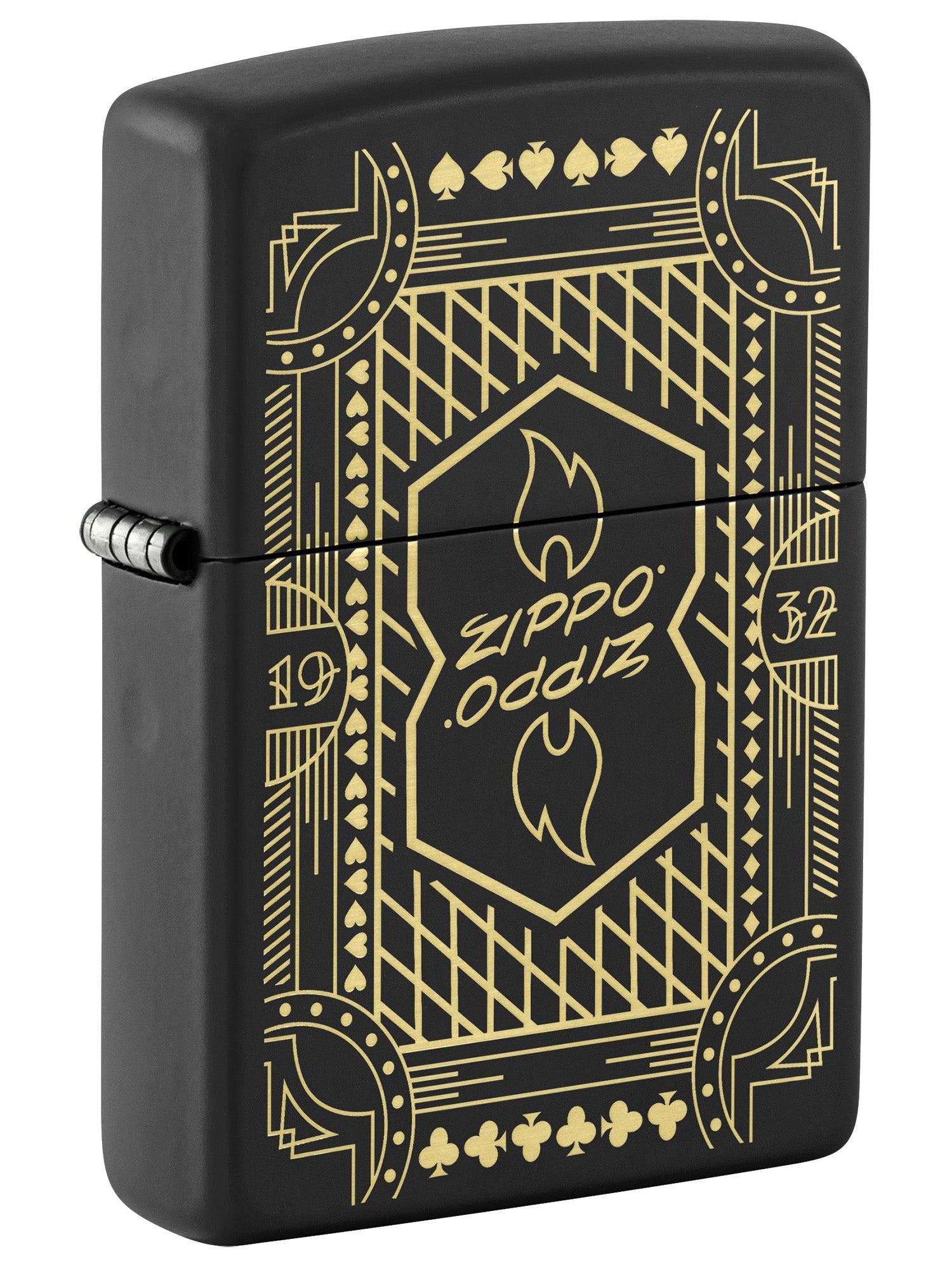 Zippo Lighter: Zippo Lines Design, Engraved - Black Matte 46483