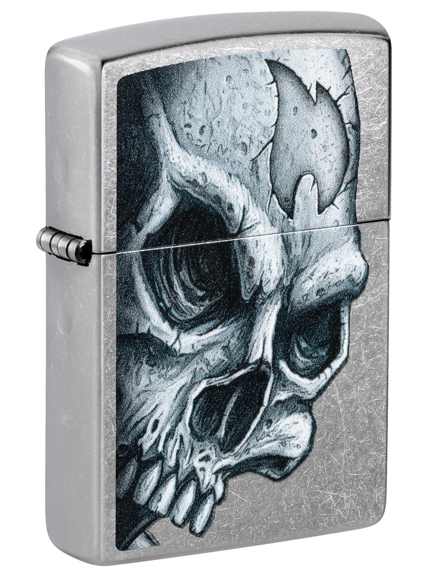 Zippo Lighter: Skull and Zippo Flame - Street Chrome 46587