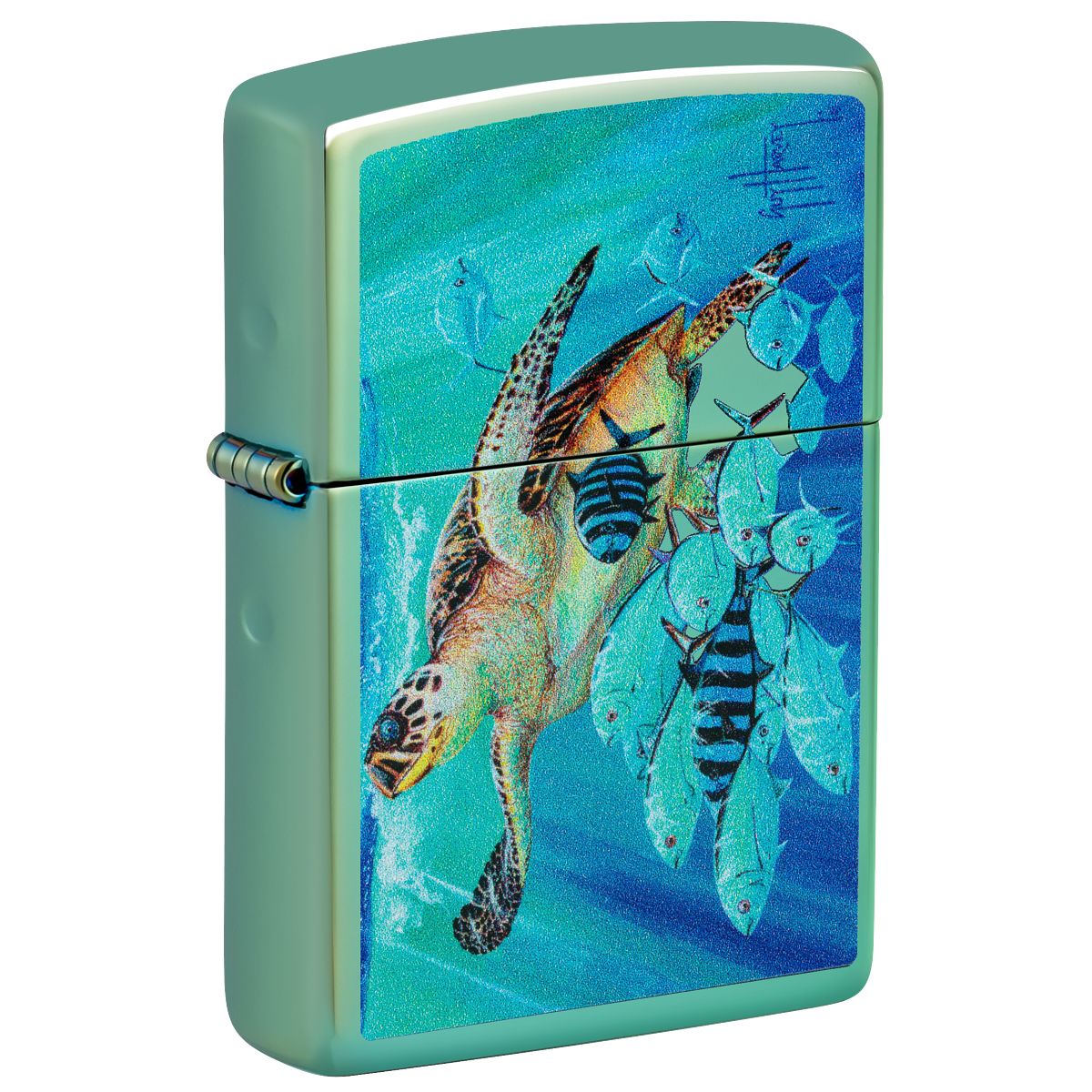 Zippo Lighter: Sea Life by Guy Harvey - High Polish Green 46589
