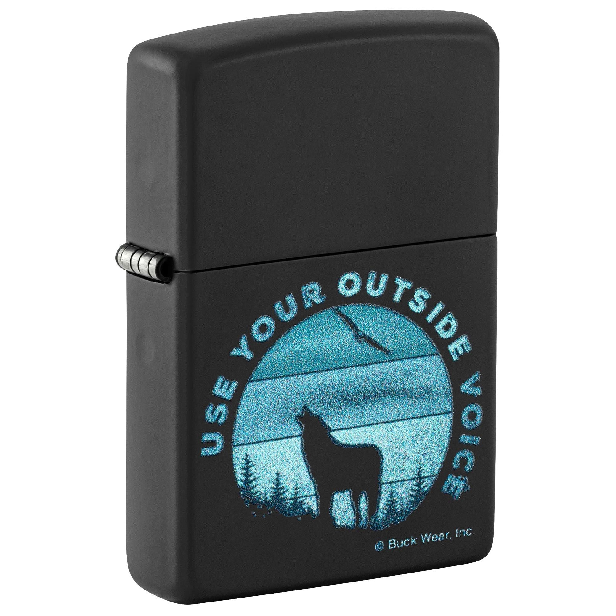 Zippo Lighter: Wolf Howling by Buck Wear - Black Matte 46590