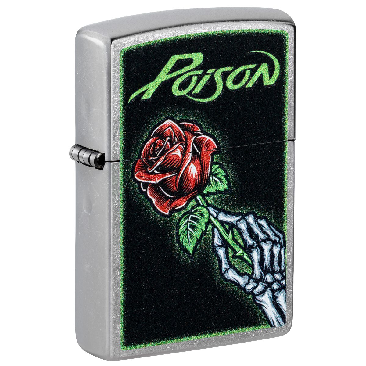 Zippo Lighter: Poison, Skeleton with Rose - Street Chrome 46593