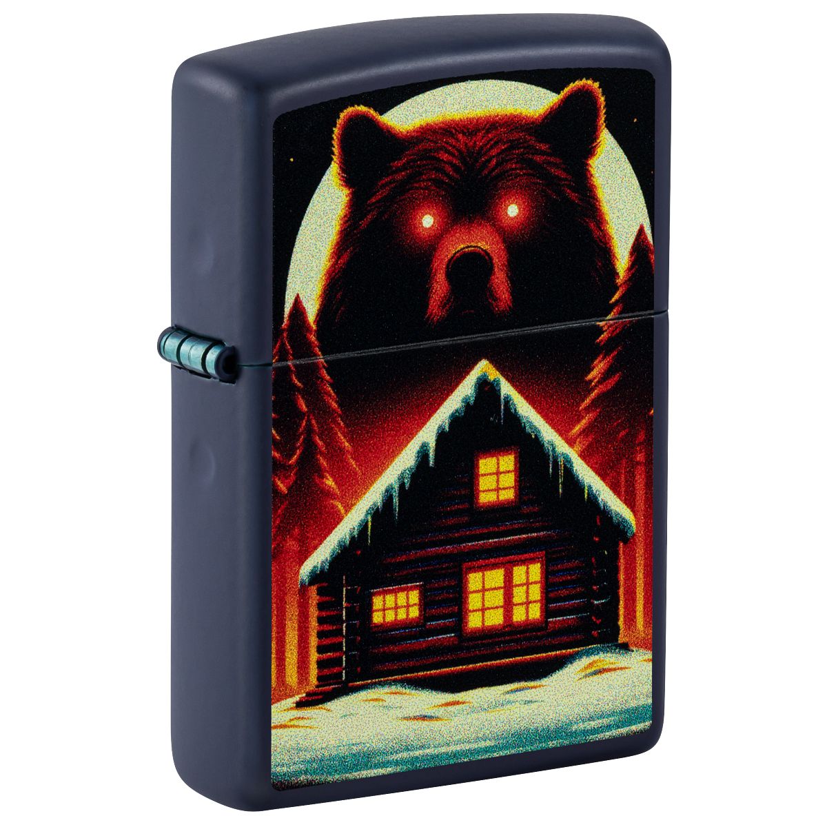 Zippo Lighter: Bear and Cabin in Winter - Navy Matte 46613