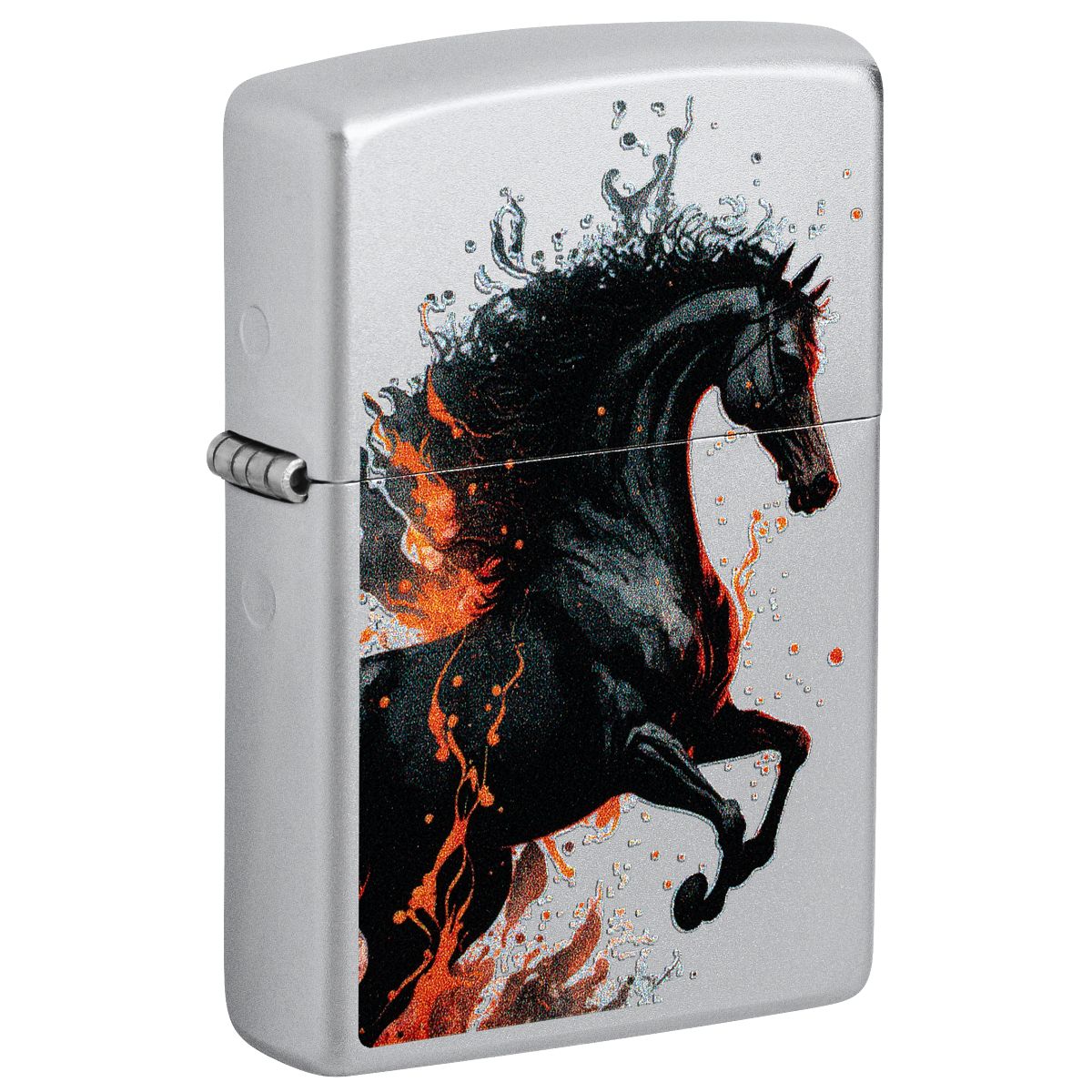 Zippo Lighter: Horse with Fire - Satin Chrome 46617
