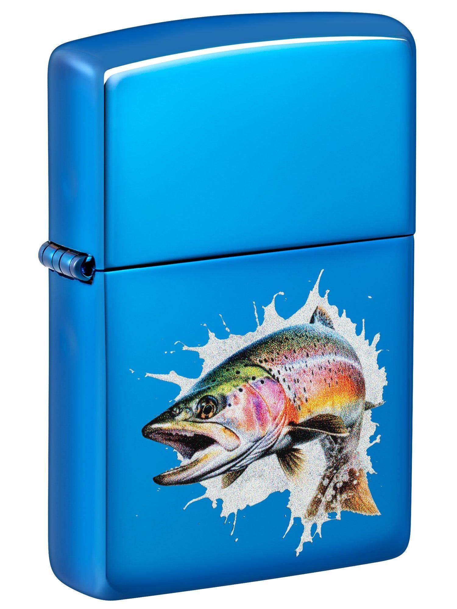 Zippo Lighter: Jumping Rainbow Trout - High Polish Blue 46651
