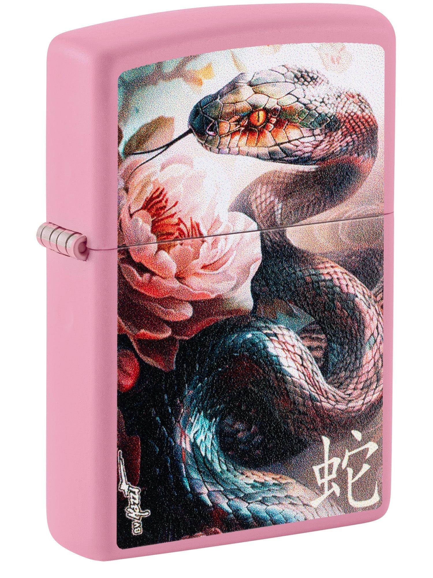 Zippo Lighter: Mazzi Snake with Flower - Pink Matte 46685