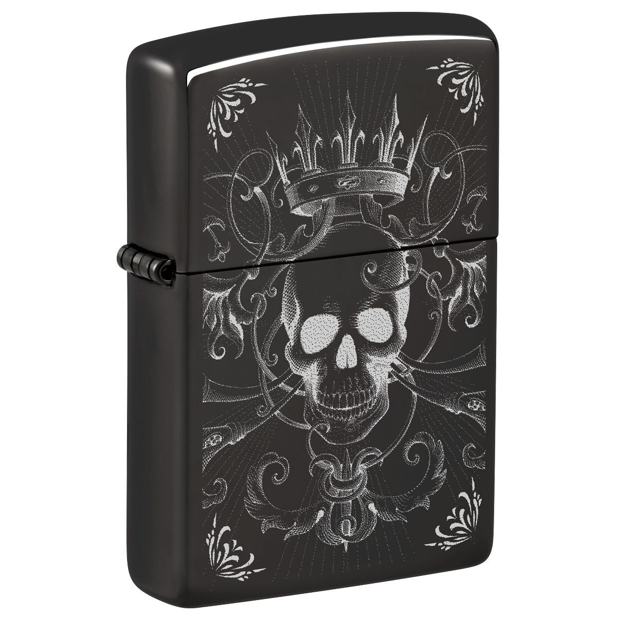 Zippo Lighter: Royal Skull Design, Photo Image - High Polish Black 46699