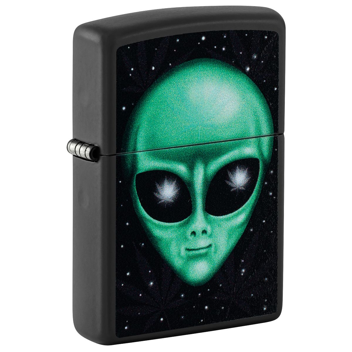 Zippo Lighter: Alien Weed Leaf Design - Black Matte 46708