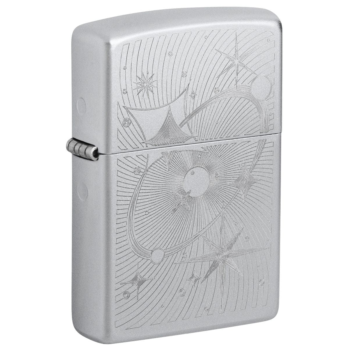 Zippo Lighter: Atomic Cosmos Design, Engraved - Satin Chrome 46724