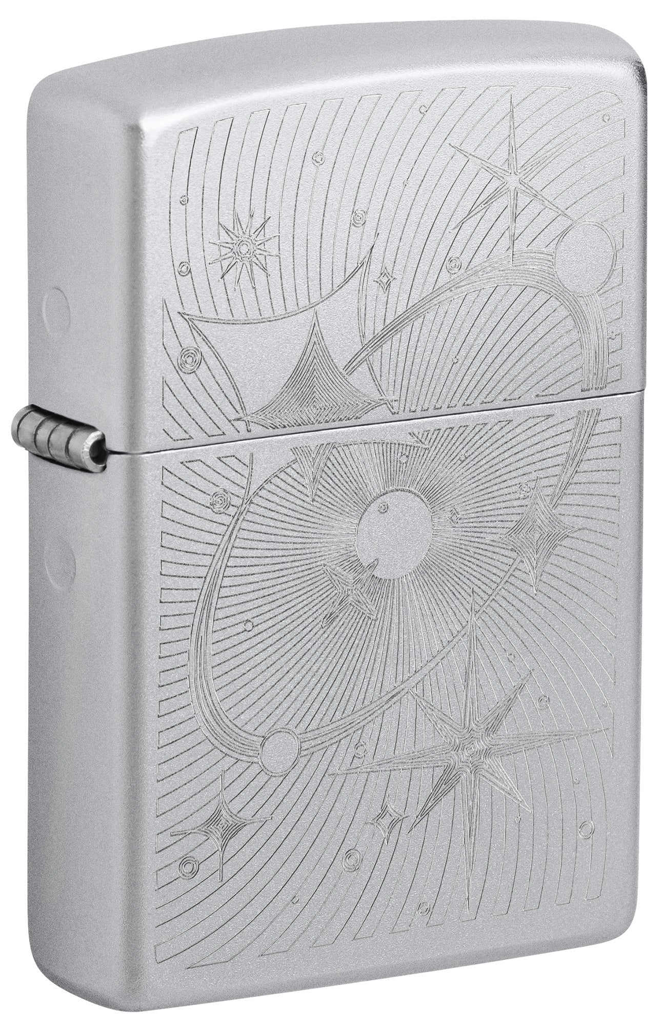 Zippo Lighter: Atomic Cosmos Design, Engraved - Satin Chrome 46724