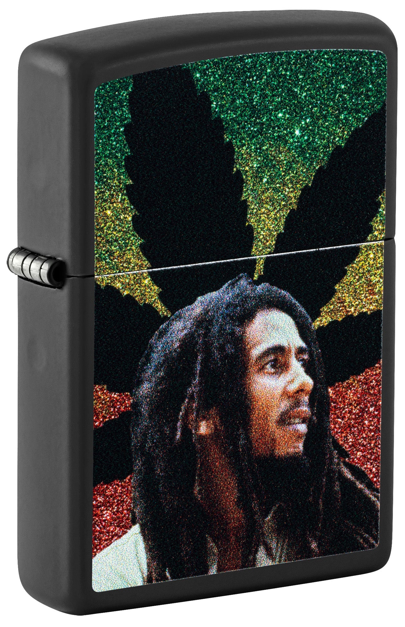 Zippo Lighter: Bob Marley with Weed Leaf - Black Matte 46741