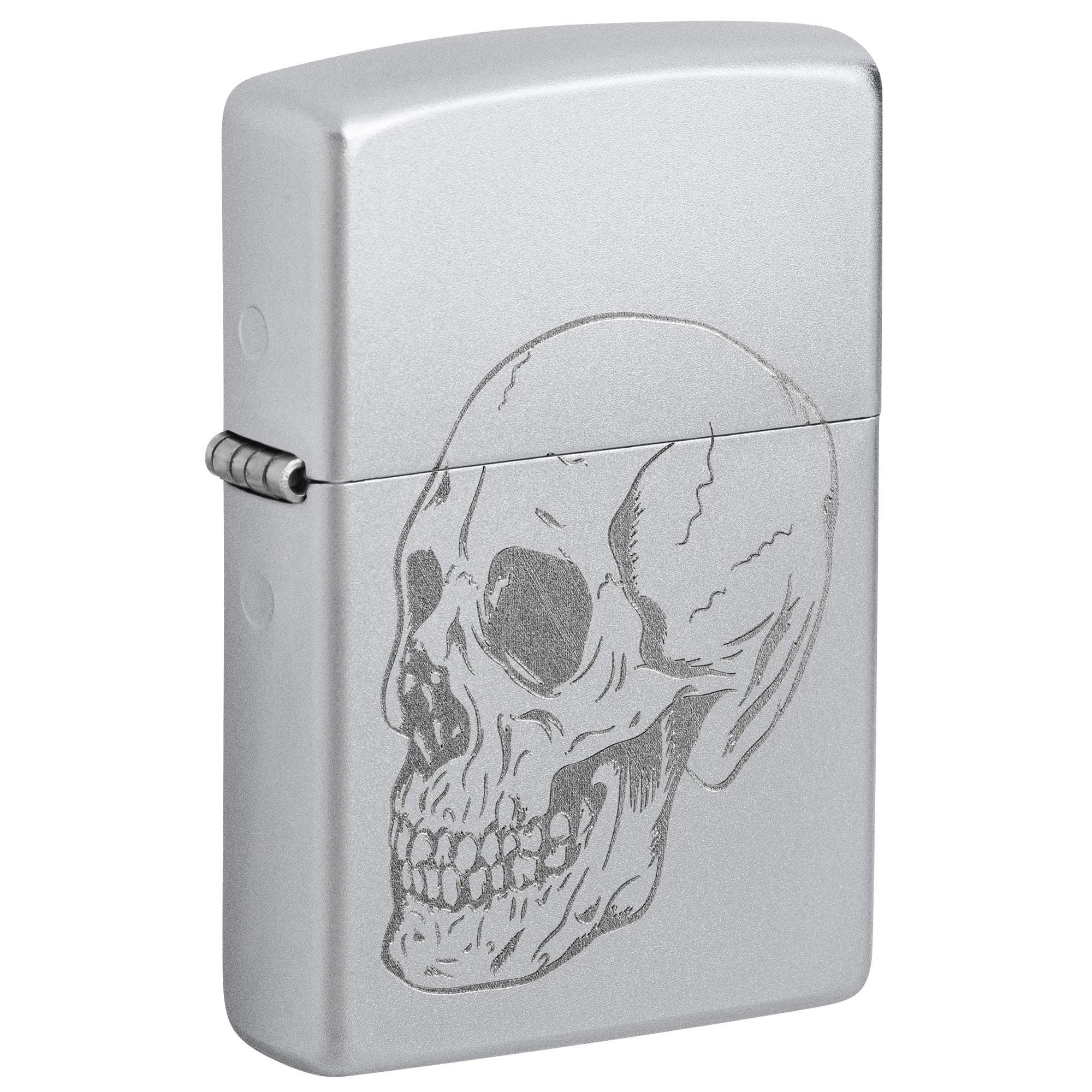 Zippo Lighter: Subtle Skull Design, Engraved - Satin Chrome 46749
