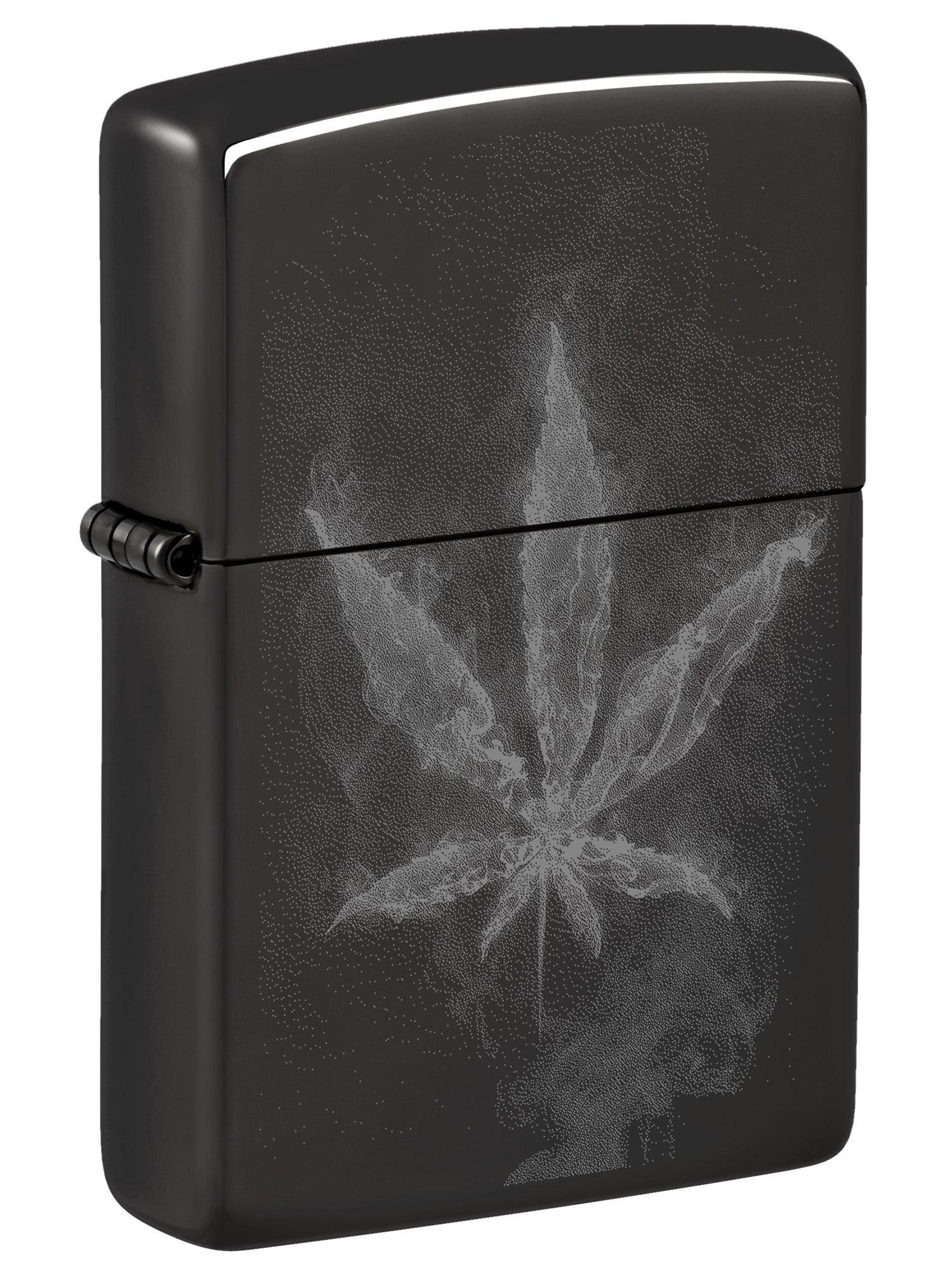 Zippo Lighter: Wispy Weed Leaf - High Polish Black 46823