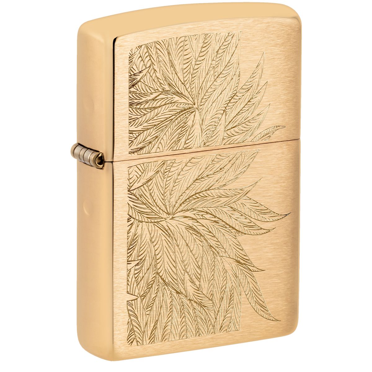 Zippo Lighter: Lush Weed Leaves, Engraved - Brushed Brass 46826
