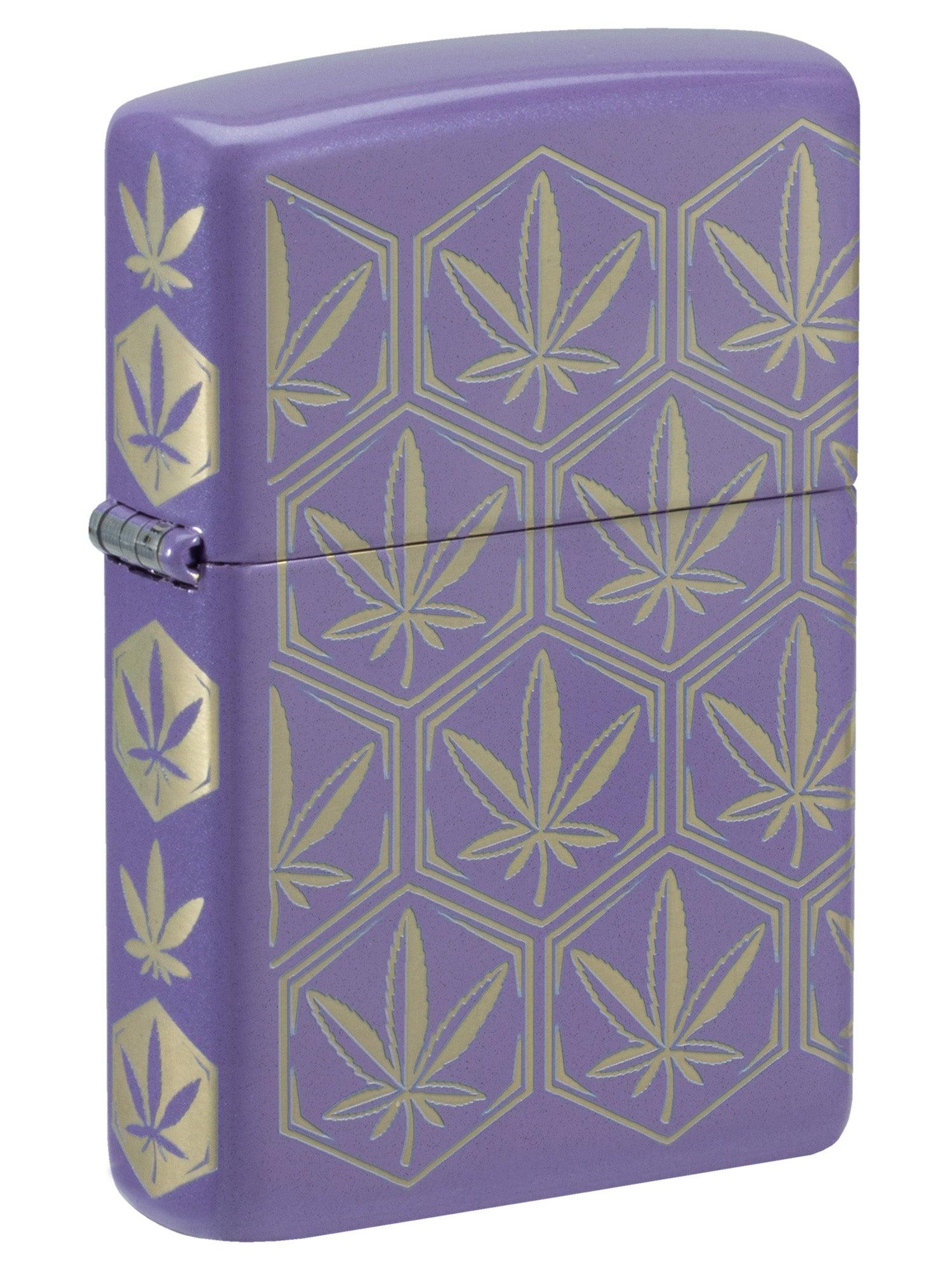 Zippo Lighter: Honeycomb Weed Leaves, 360 Laser - Smokey Lavender 46855