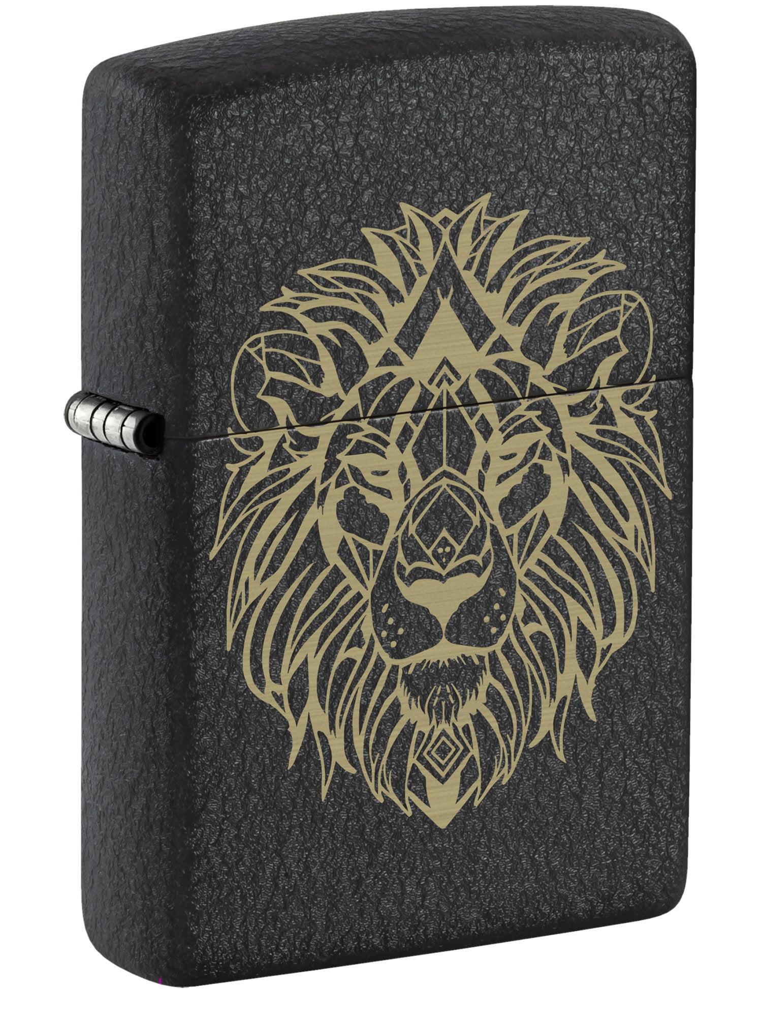 Zippo Lighter: Lion Design, Engraved - Black Crackle 46865