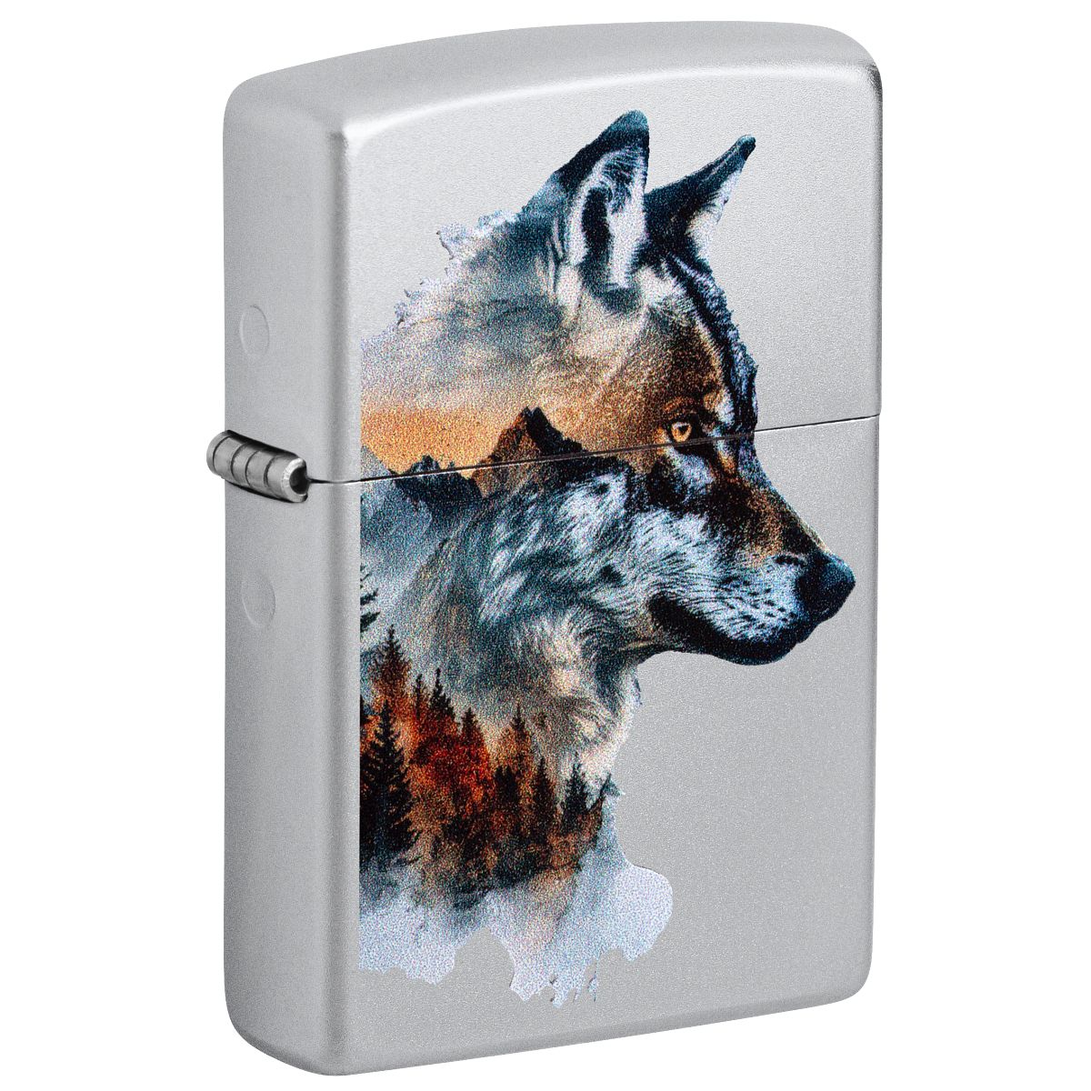 Zippo Lighter: Wolf with Mountains - Satin Chrome 46870