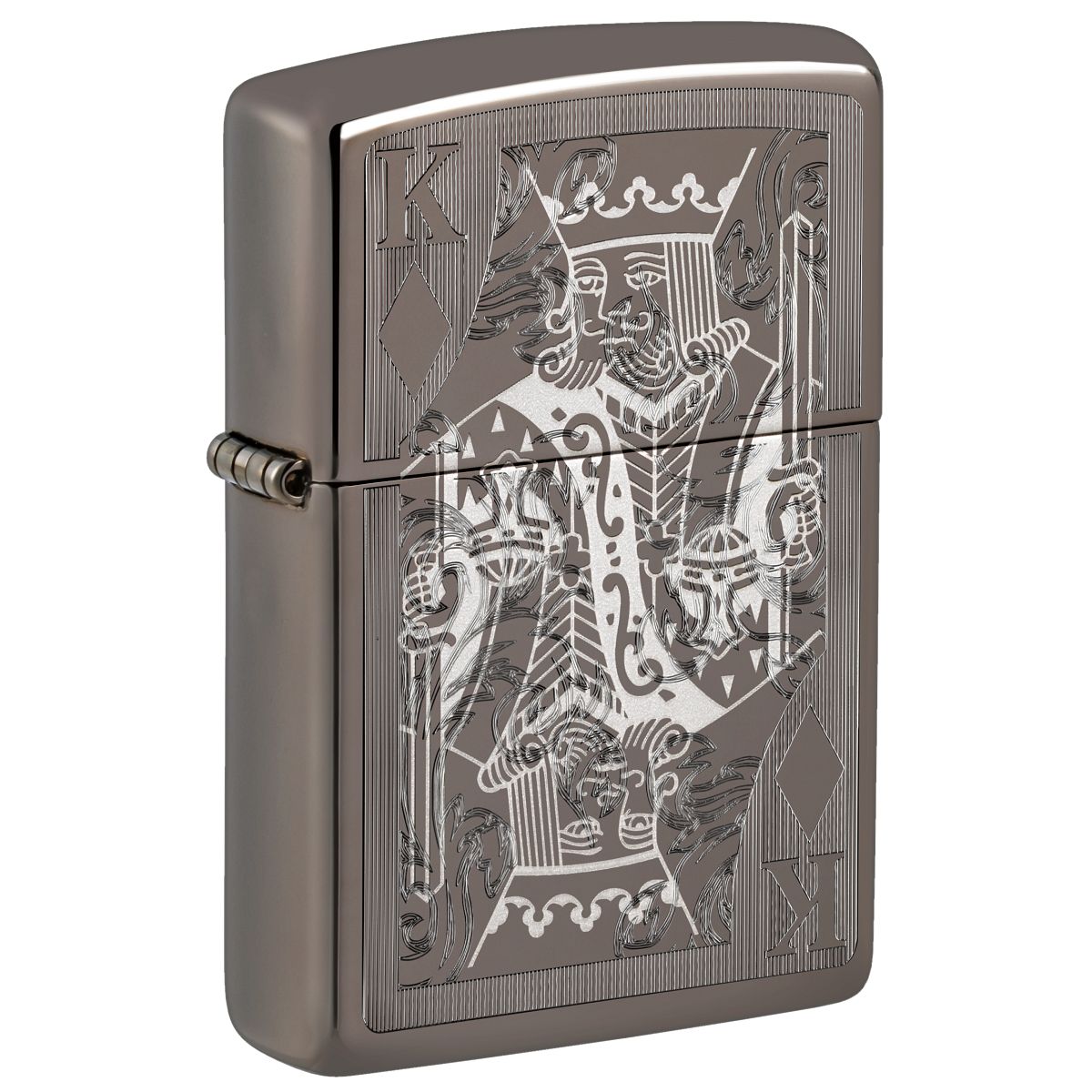 Zippo Lighter: King of Diamonds with Engraved Pattern - Black Ice 46908