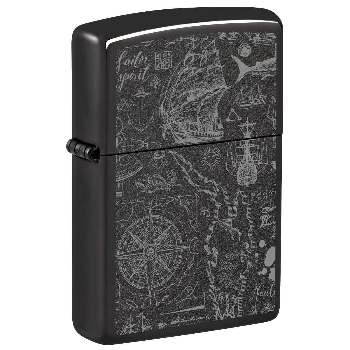 Zippo Lighter: Nautical Design - High Polish Black 46910