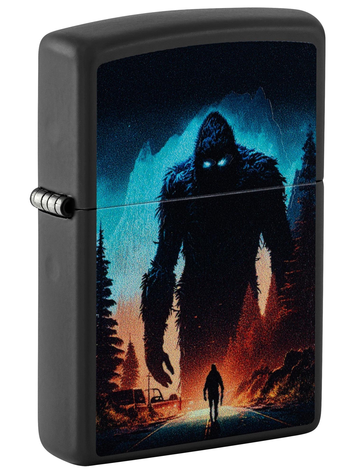 Zippo Lighter: Sasquatch Design, Black Light - Black Matte 46912