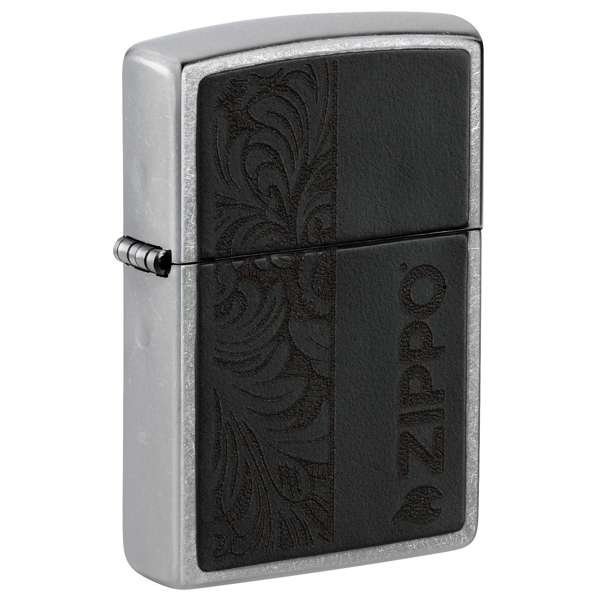 Zippo Lighter: Black Leather Emblem, Zippo Design - Street Chrome 46919