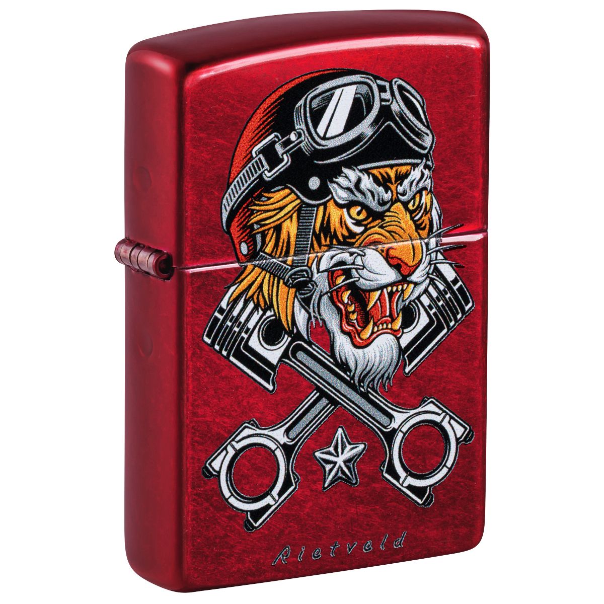 Zippo Lighter: Motor Tiger by Rietveld - Candy Apple Red 46934