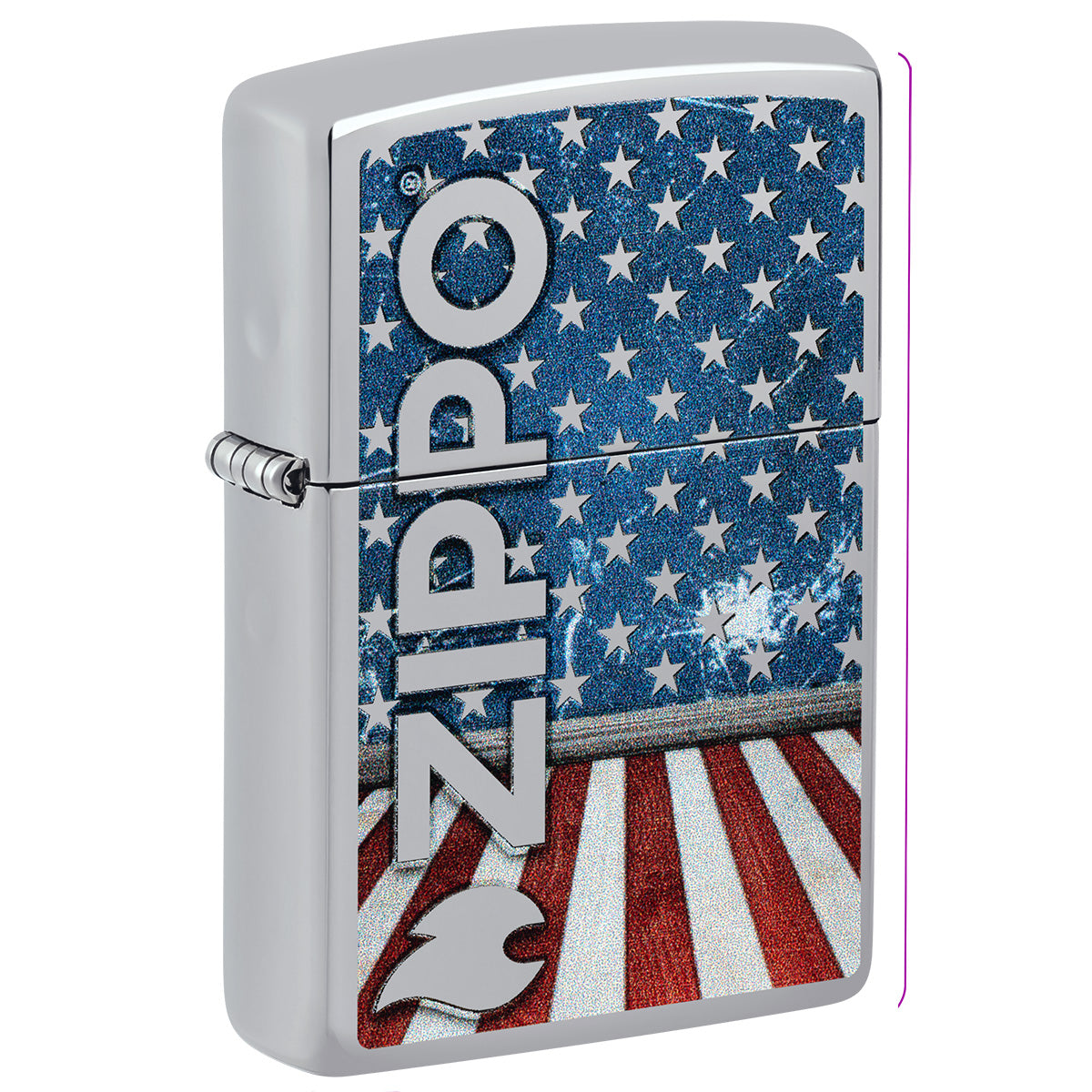 Zippo Lighter: American Flag with Zippo Logo - High Polish Chrome 47012