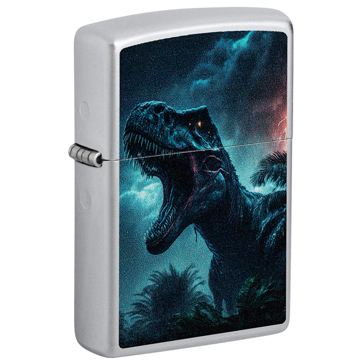 Zippo Lighter: T-Rex Dinosaur Design - Satin Chrome 47042