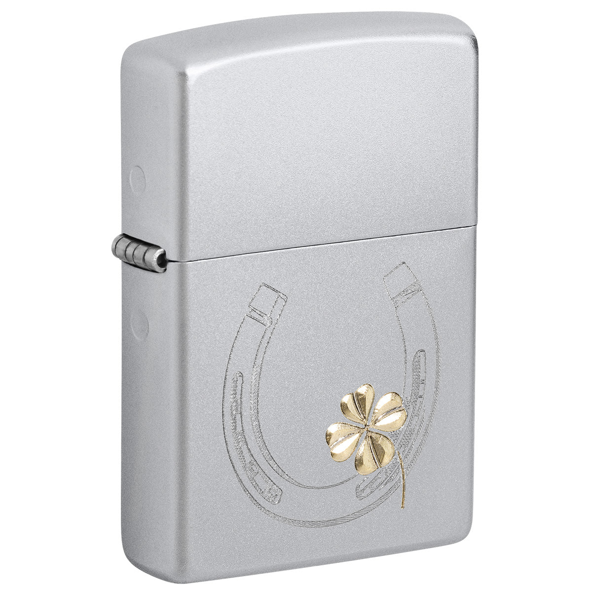 Zippo Lighter: Horseshoe and Clover, Engraved - Satin Chrome 47049
