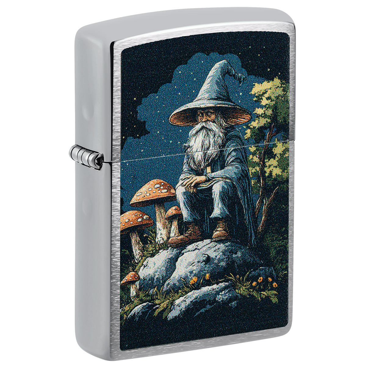 Zippo Lighter: Garden Gnome with Mushrooms - Brushed Chrome 47051