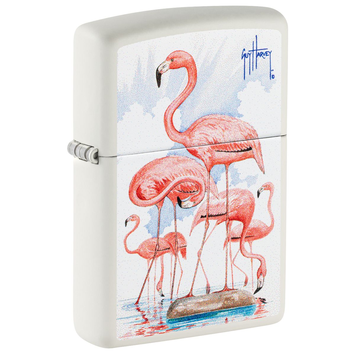 Zippo Lighter: Flamingos by Guy Harvey - White Matte 47103