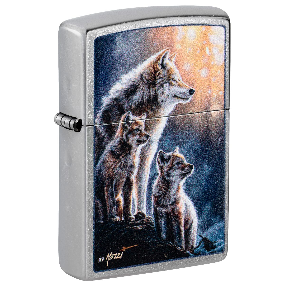 Zippo Lighter: Mazzi Wolf Pack Design - Street Chrome 47106