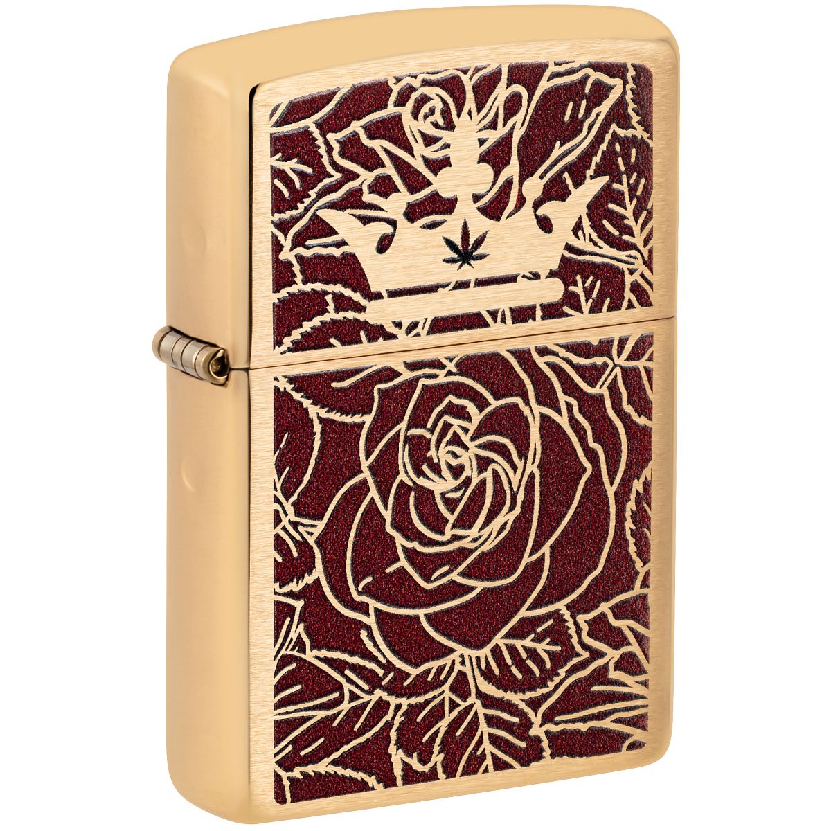 Zippo Lighter: Queen of Bud, Passionate Rose and Crown - Brushed Brass 47108