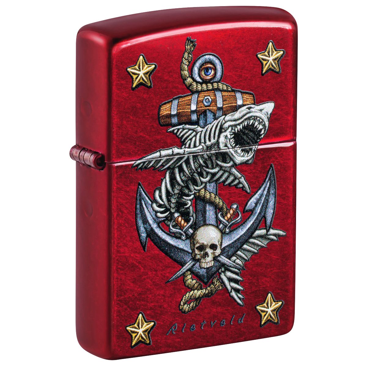 Zippo Lighter: Shark Skeleton and Anchor by Rietveld - Candy Apple Red 47109