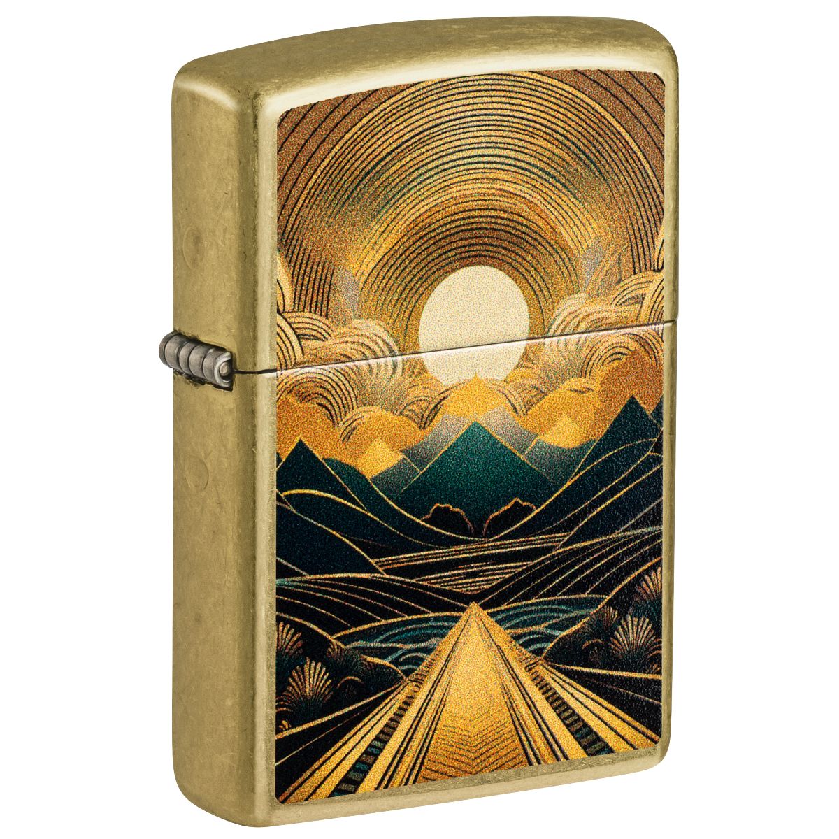 Zippo Lighter: Through the Mountains Design - Street Brass 47137