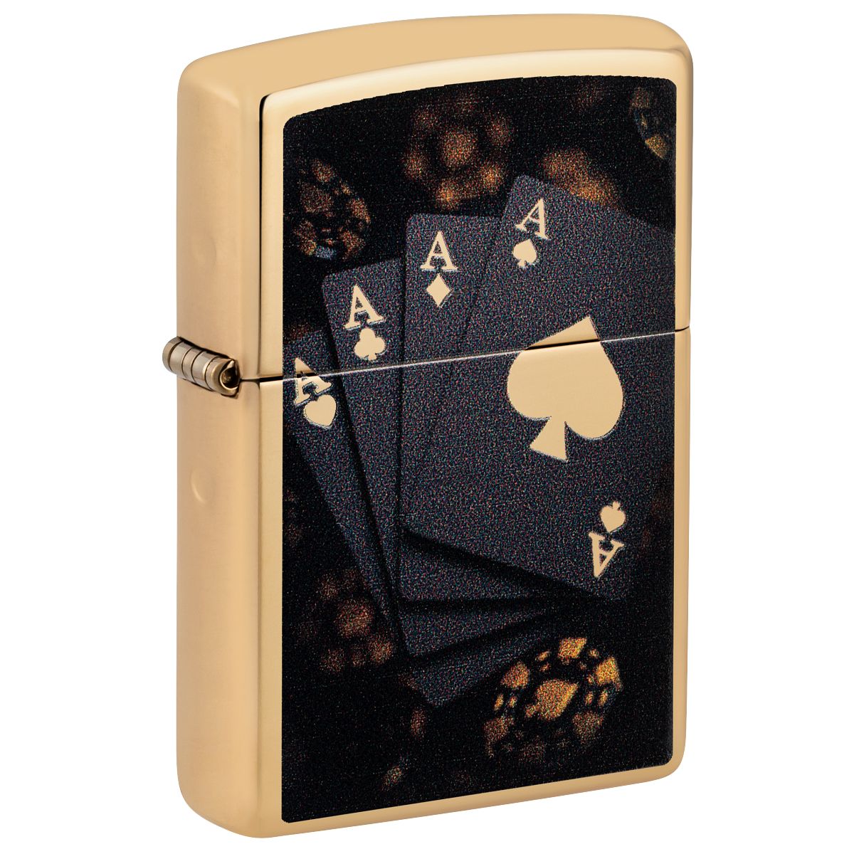 Zippo Lighter: Lucky Aces Design - High Polish Brass 47141