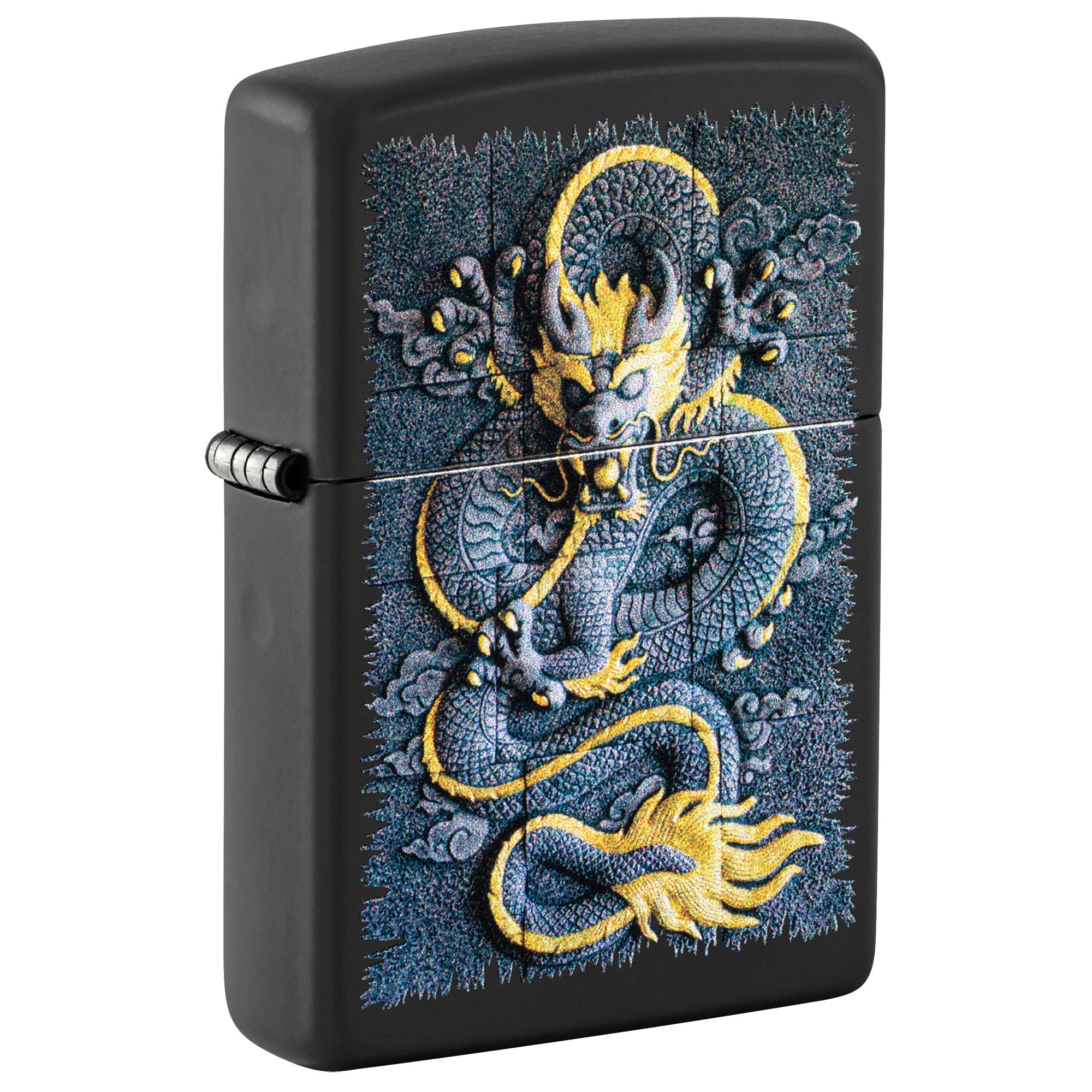 Zippo Lighter: Stone Dragon Design - Black Matte 47181