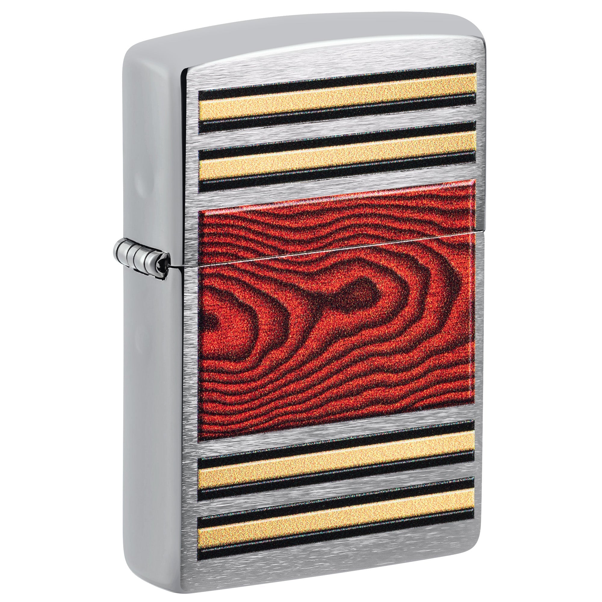 Zippo Lighter: Woodgrain Design - Brushed Chrome 47187
