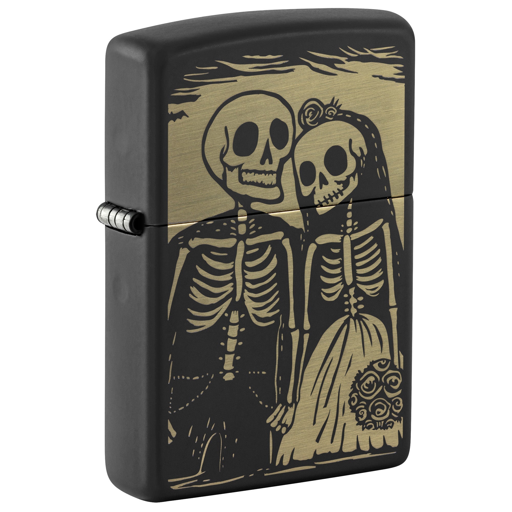 Zippo Lighter: Skeleton Wedding Design - Black Matte 47210