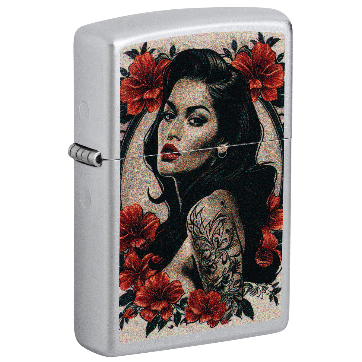 Zippo Lighter: Pinup Tattoo Design - Satin Chrome 47265
