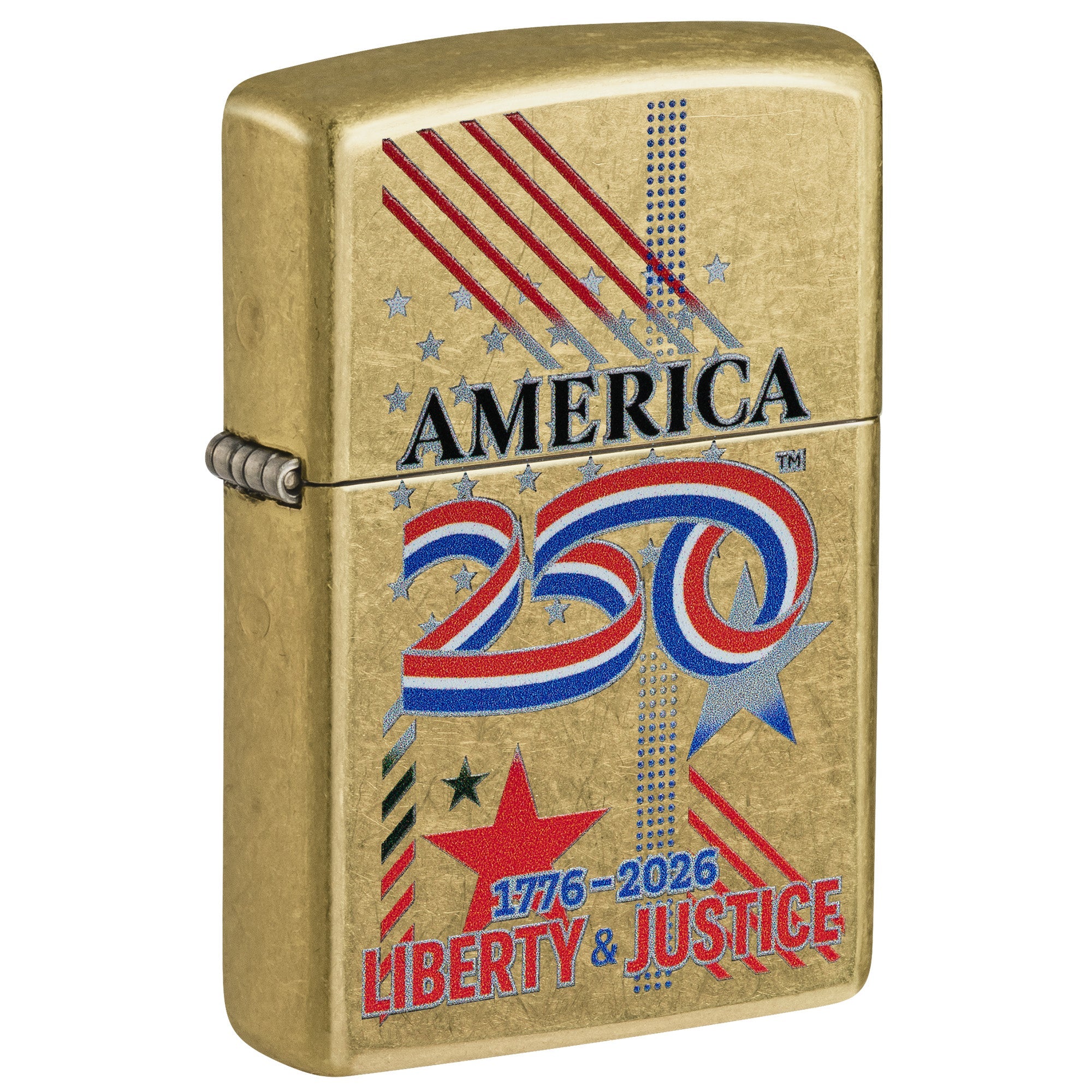 Zippo Lighter: USA 250th, Liberty & Justice Design - Street Brass 47287