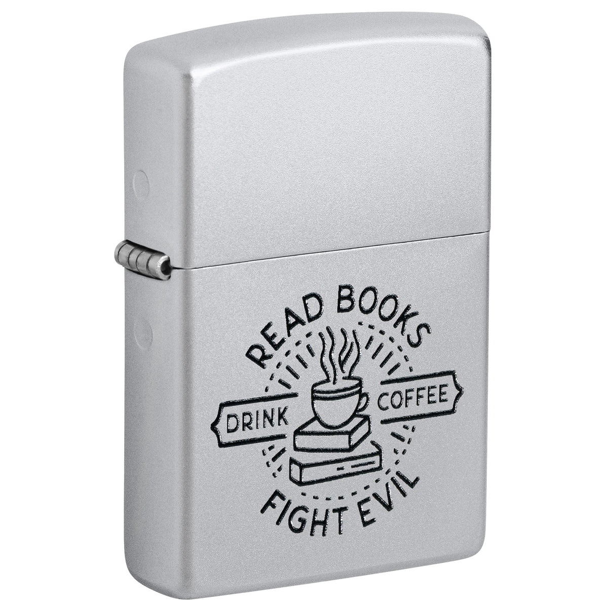 Zippo Lighter: Read Books Design - Satin Chrome 47459