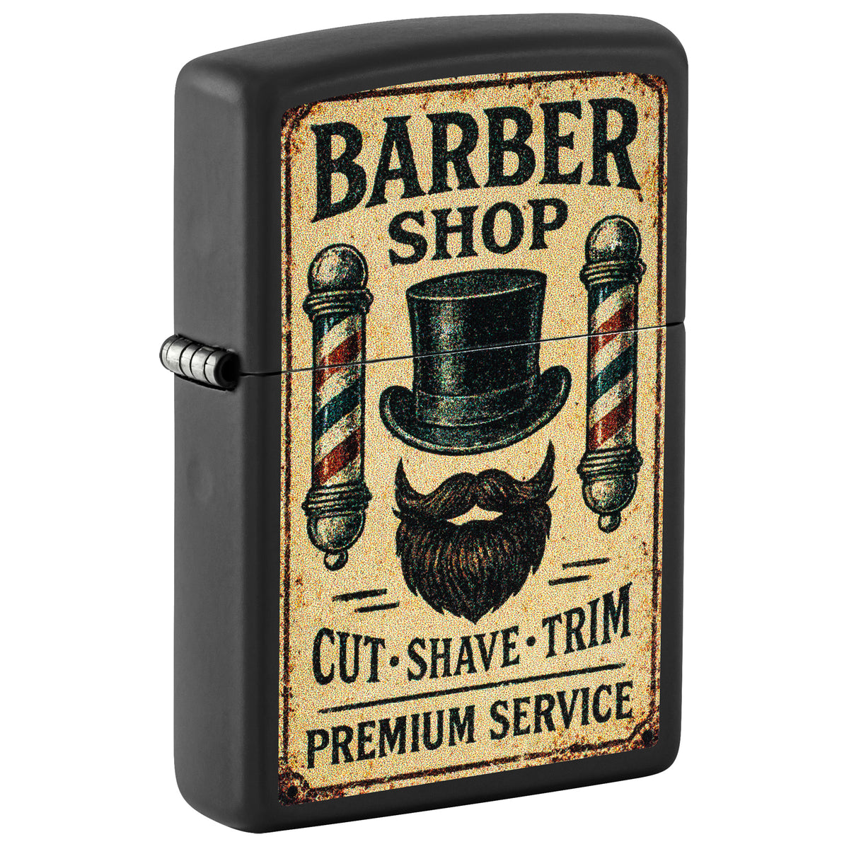Zippo Lighter: Barber Shop Design - Black Matte 47479