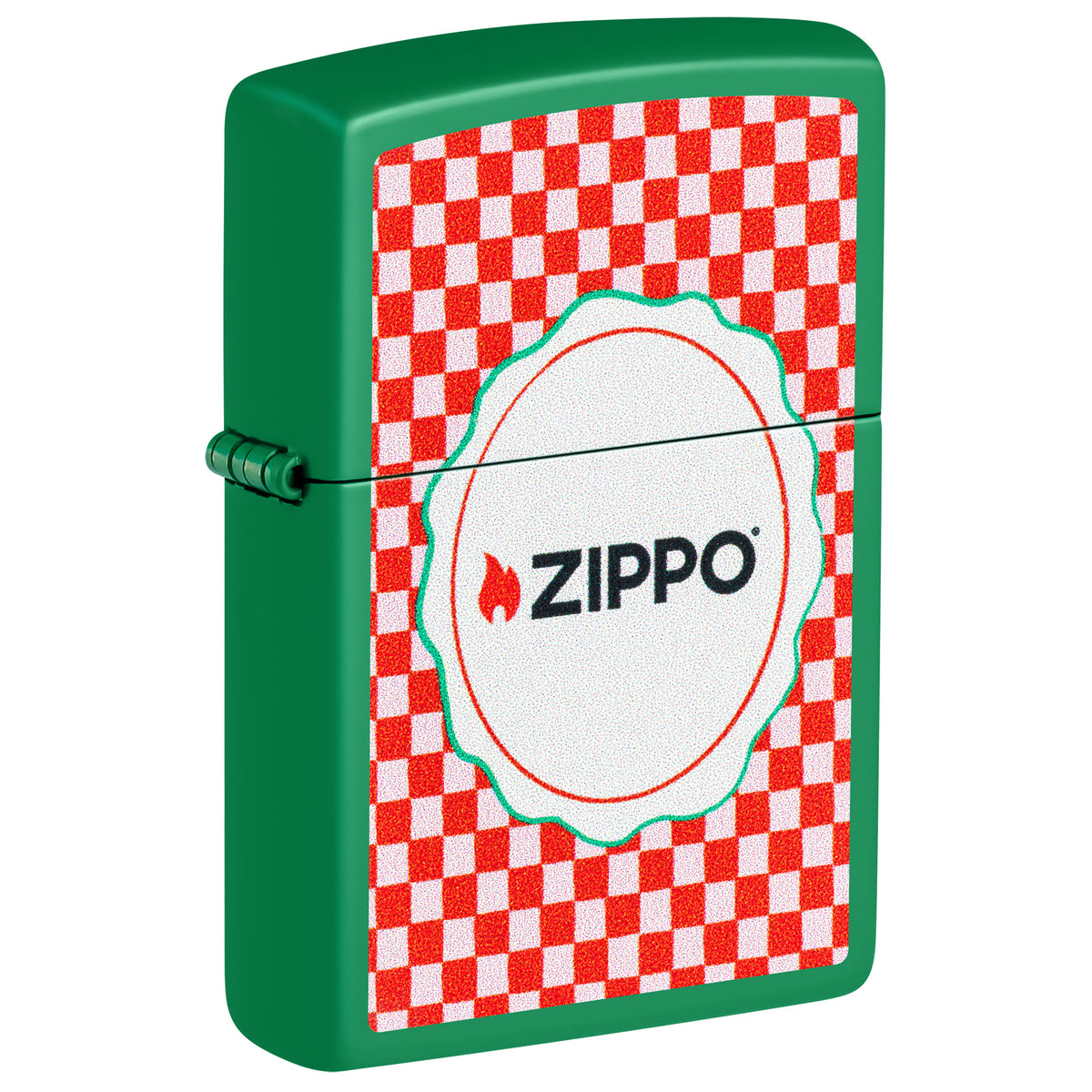Zippo Lighter: Zippo Check Frame Design - Grass Green Matte 47518