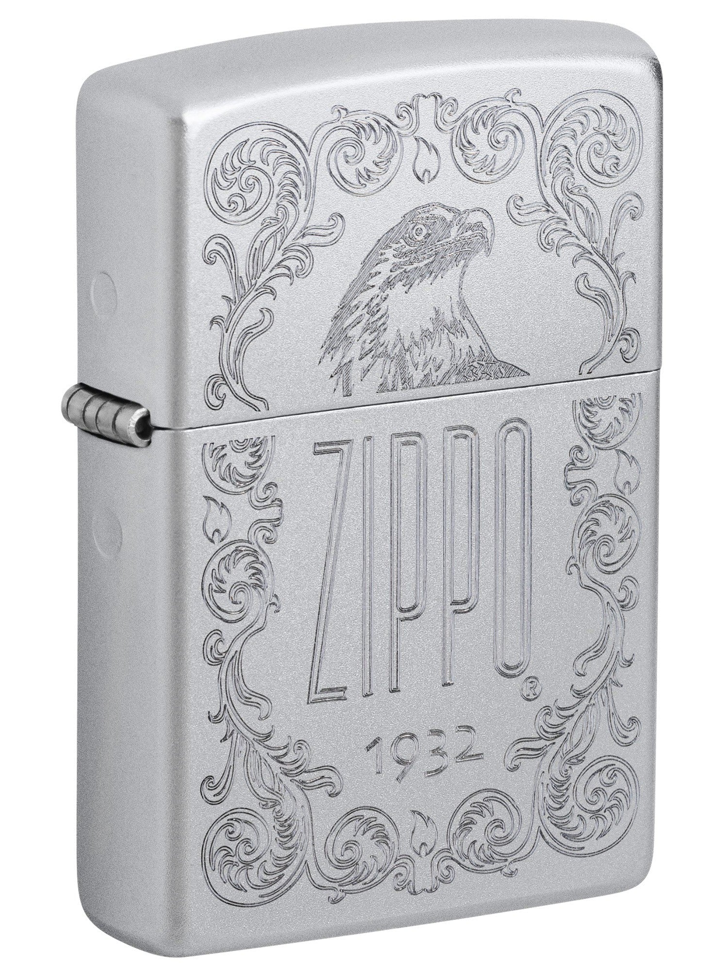 Zippo Lighter: Engraved Design with Eagle - Satin Chrome 48463