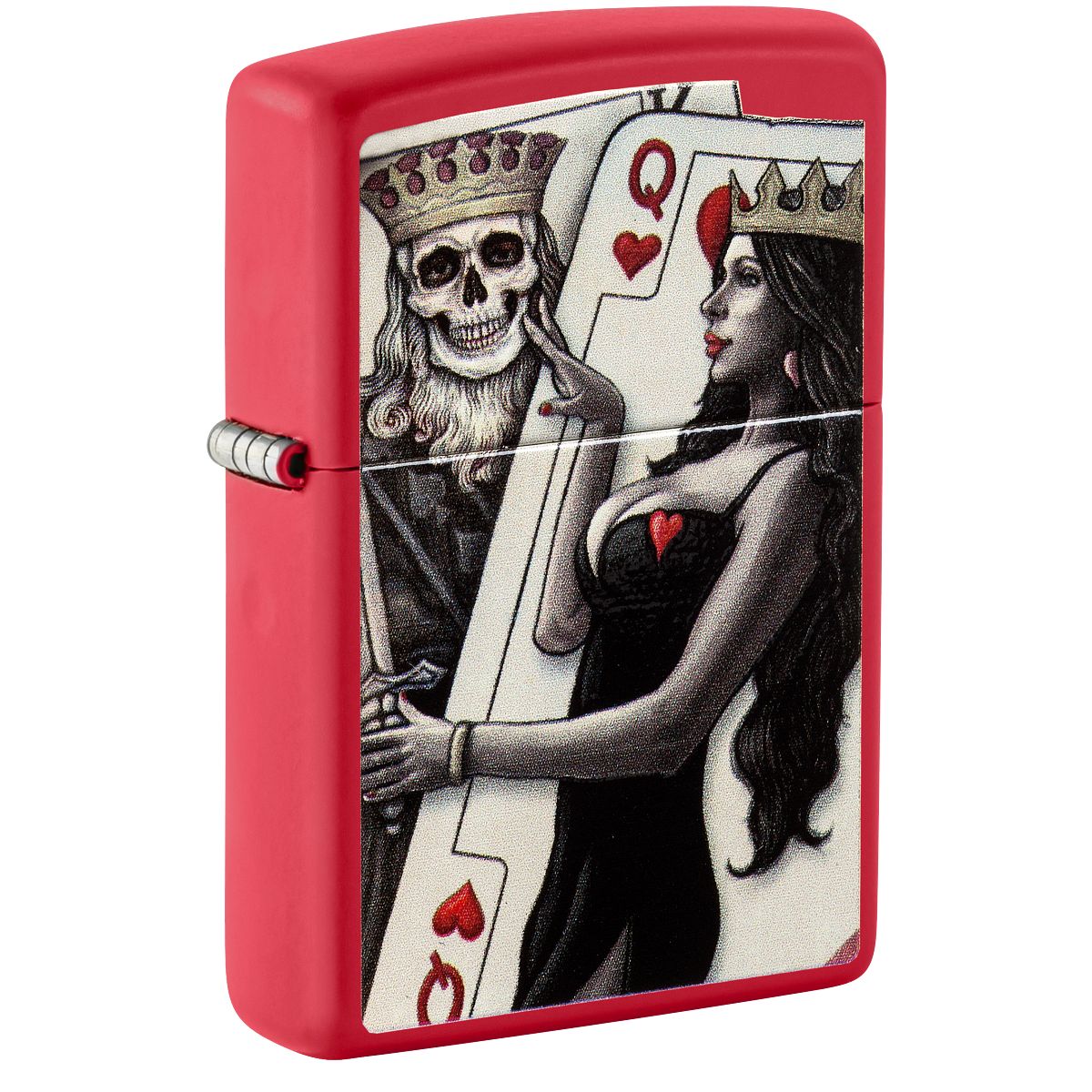 Zippo Lighter: Skull King and Queen Playing Cards - Red Matte 48624
